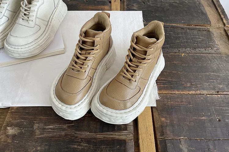 Careaymade-Genuine Leather Women's Boots, Wide Toe Thick Soles Artistic Cowhide Winter Warm Casual Shoes, Retro Short Ankle Boot