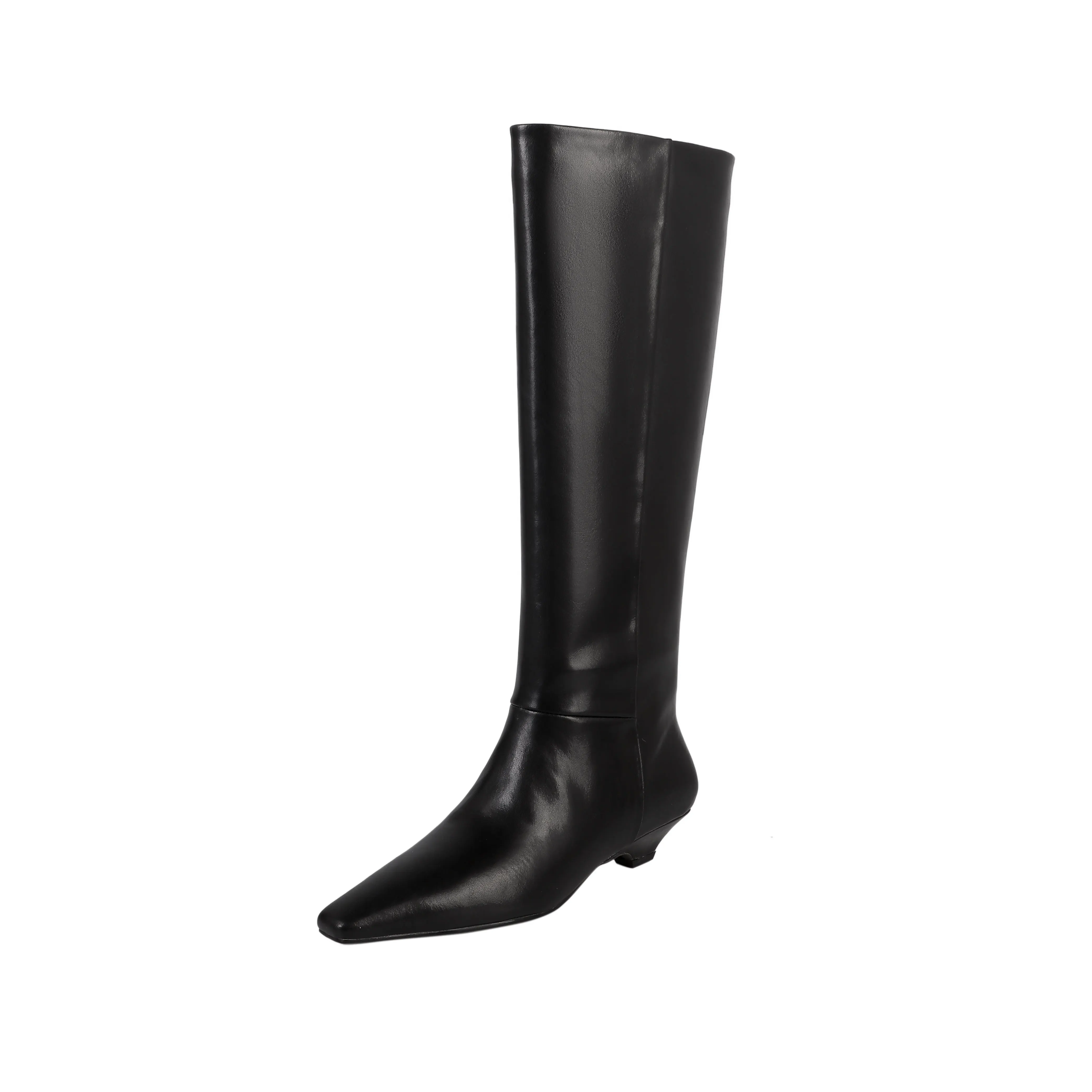 Arden Furtado Autumn Cowhide Black Knee High Boots for Women Square-Head Chunky Heels Riding Boots Simple Style Large Size