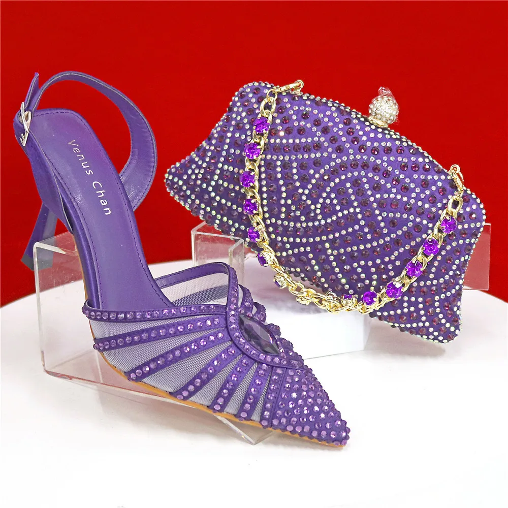 2026 Elegant Fruit Green Women's Heels and Rhinestone Handbag Set - Italian Design for Weddings and Parties