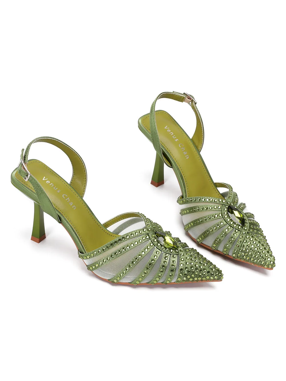 2026 Elegant Fruit Green Women's Heels and Rhinestone Handbag Set - Italian Design for Weddings and Parties