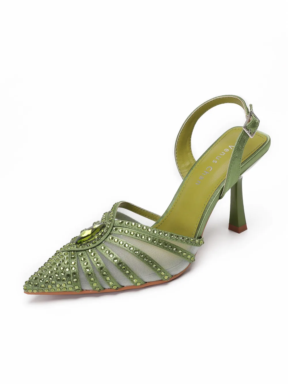 2026 Elegant Fruit Green Women's Heels and Rhinestone Handbag Set - Italian Design for Weddings and Parties