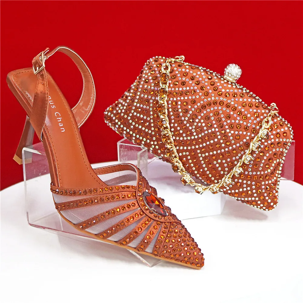 2026 Elegant Fruit Green Women's Heels and Rhinestone Handbag Set - Italian Design for Weddings and Parties