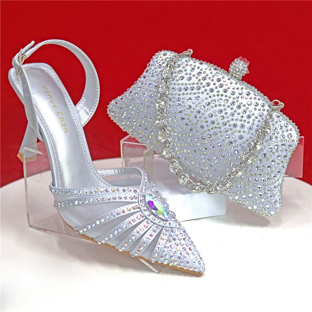 2026 Elegant Fruit Green Women's Heels and Rhinestone Handbag Set - Italian Design for Weddings and Parties