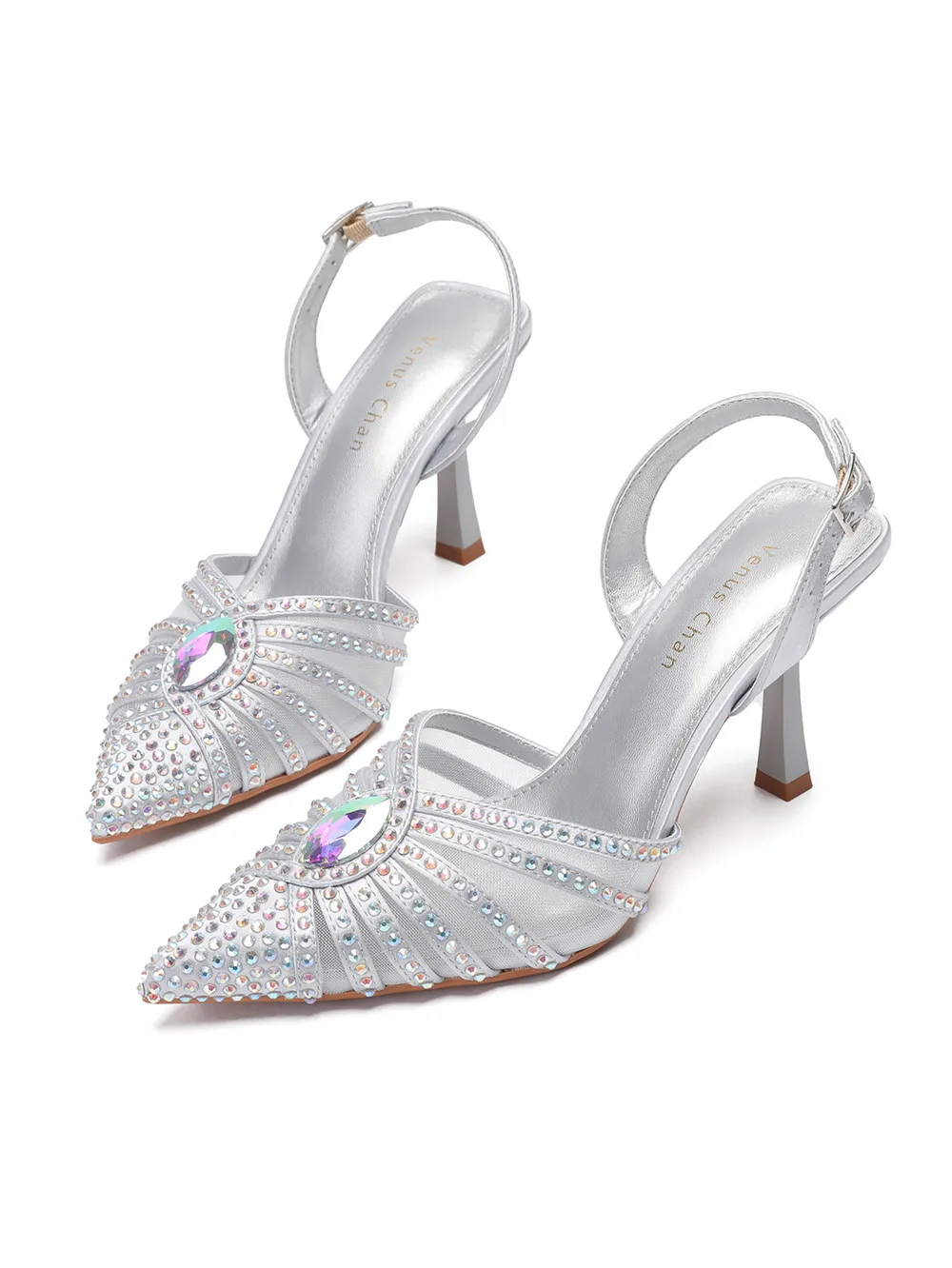 2026 Elegant Fruit Green Women's Heels and Rhinestone Handbag Set - Italian Design for Weddings and Parties