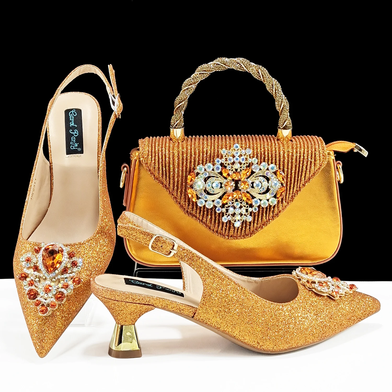 QSGFC Italian Design Magenta Color Pointed Toe Shoe & Bag Set Rhinestone Luxury Women's High Heels for Party Wedding