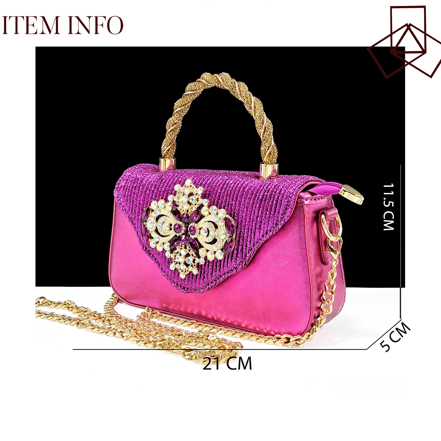 QSGFC Italian Design Magenta Color Pointed Toe Shoe & Bag Set Rhinestone Luxury Women's High Heels for Party Wedding