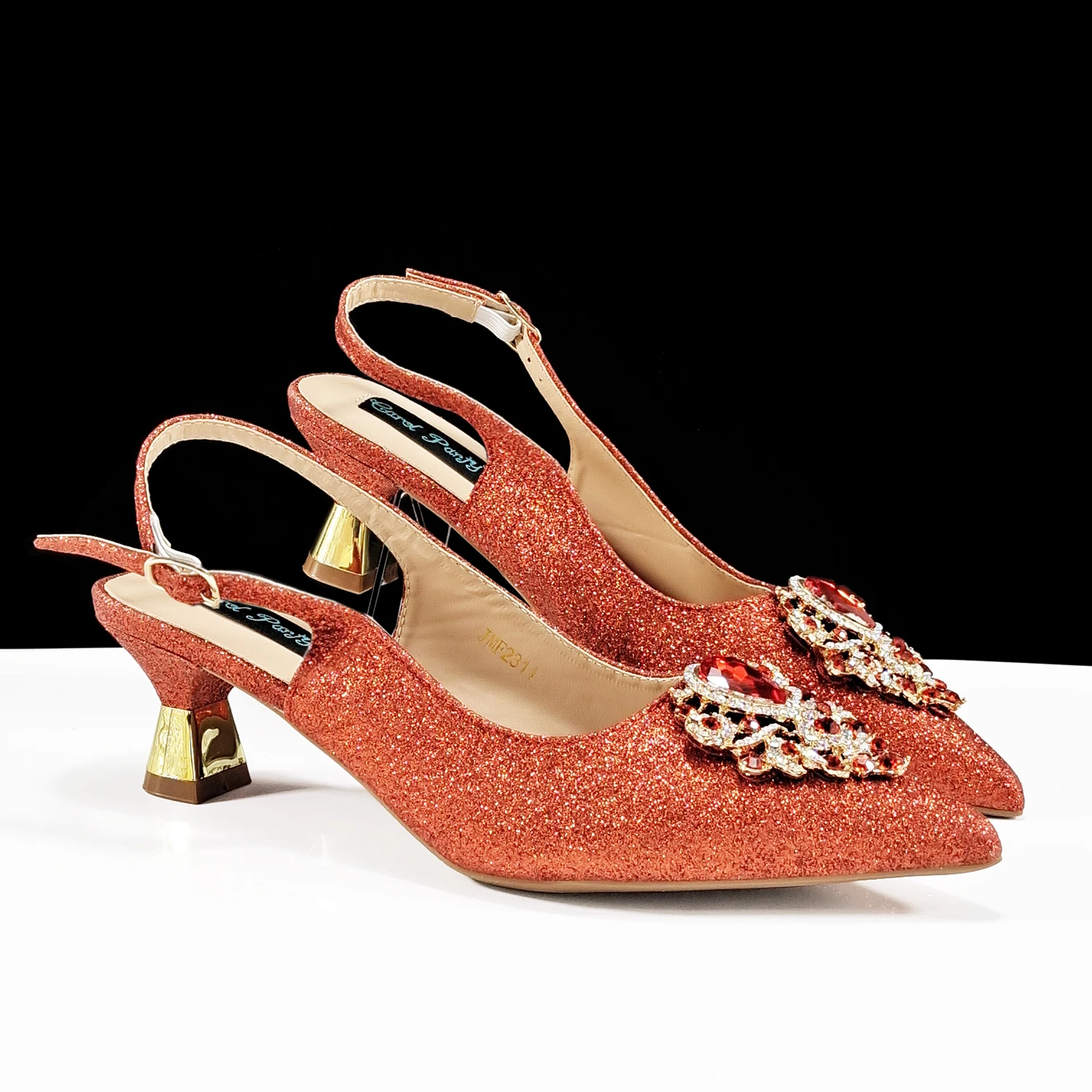 QSGFC Italian Design Magenta Color Pointed Toe Shoe & Bag Set Rhinestone Luxury Women's High Heels for Party Wedding