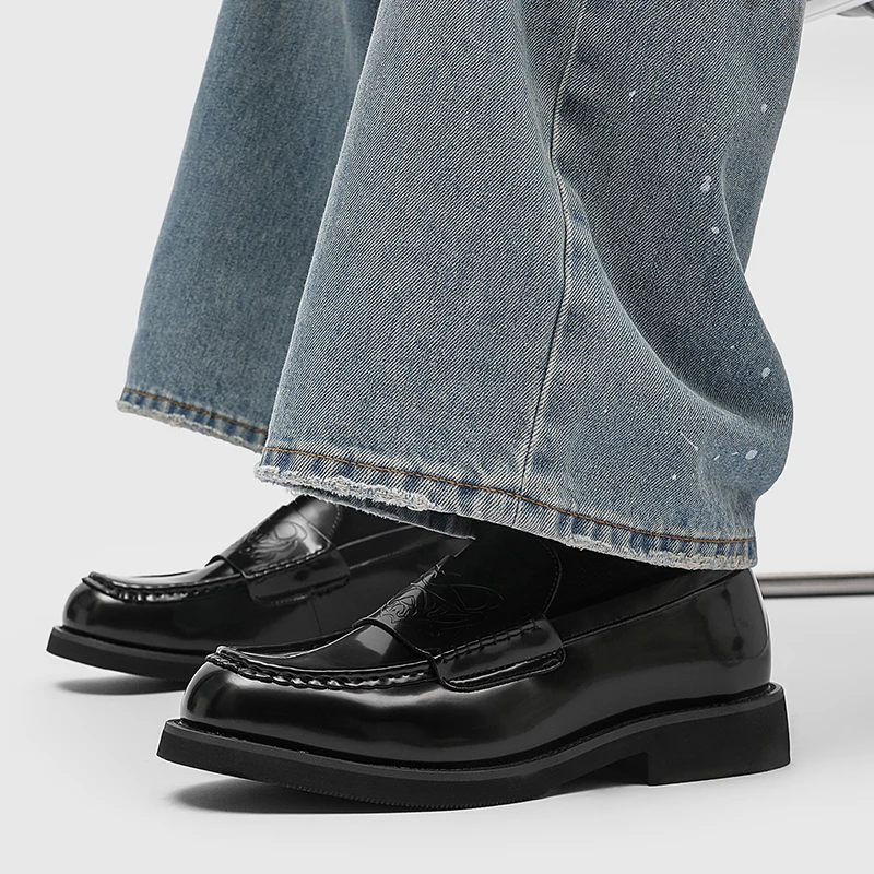 High quality men's leather shoe British designer style Party Leisure Business daily work Plus Size Black loafers 38-46 Hot