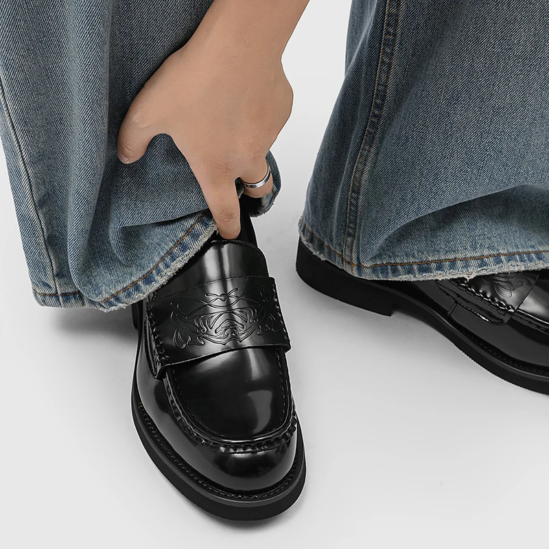 High quality men's leather shoe British designer style Party Leisure Business daily work Plus Size Black loafers 38-46 Hot