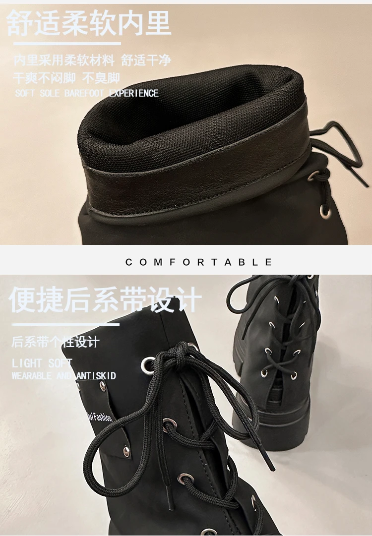 10CM Women Chunky Motorcycle Boots Autumn Hidden Heels Leather Sneakers Winter Waterproof Snow Boots High Platform Short Boots