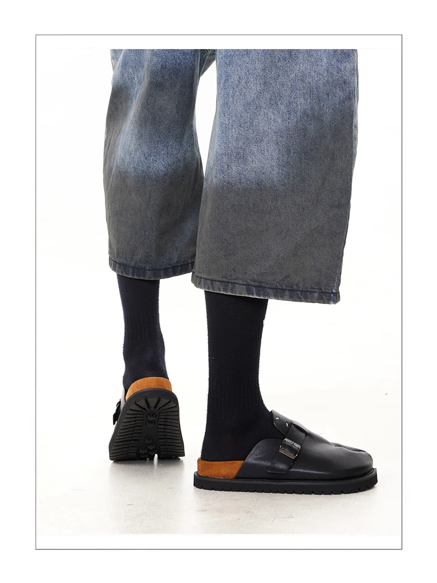 New Tabi shoes men's and women's leather slippers breathable split toe shoes thick soled Boken shoes with a sense of luxury