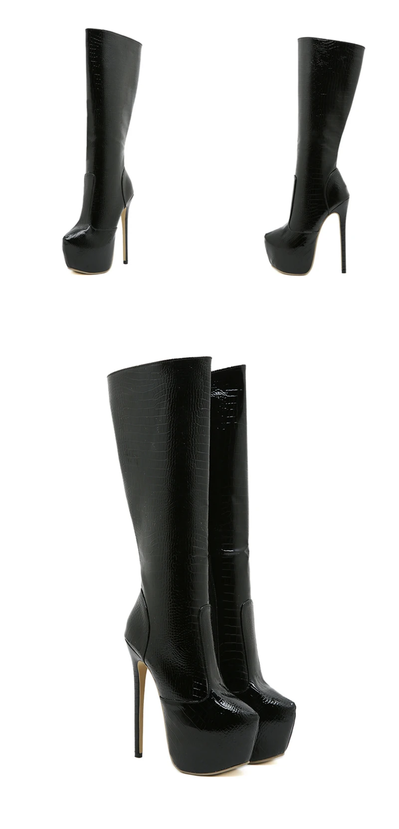 Hlieny Green Serpentine Knee-High Boots Women Thin High Heels Platform Round Toe Zipper Ladies Long Boot Female Shoes Size 35-42