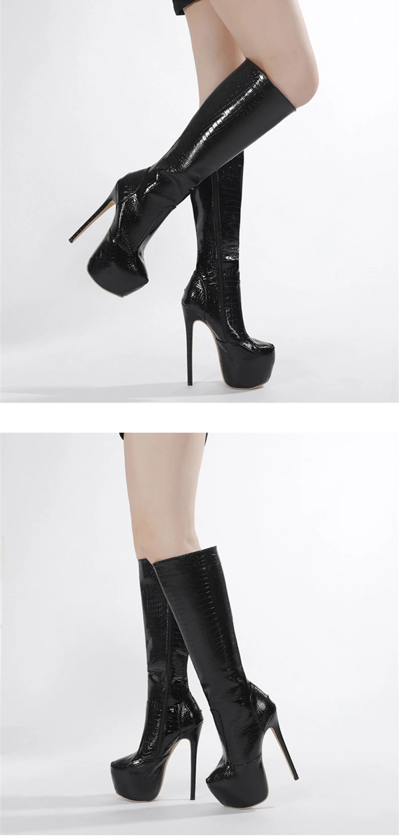 Hlieny Green Serpentine Knee-High Boots Women Thin High Heels Platform Round Toe Zipper Ladies Long Boot Female Shoes Size 35-42