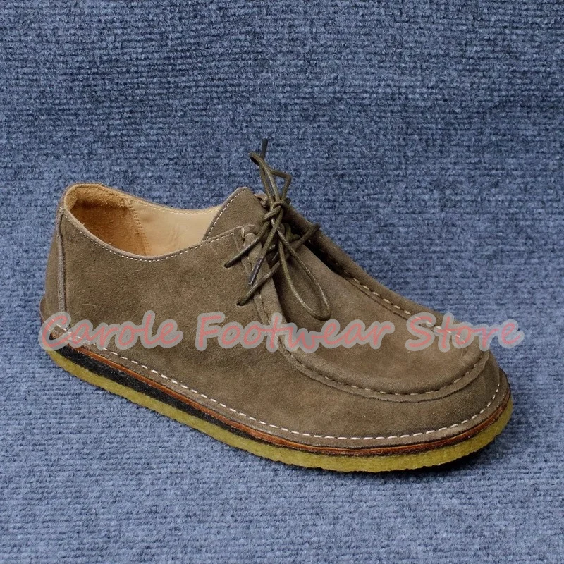 Retro Square Toe Chunky Heel Genuine Leather Male Shoes Large Size Lace-Up Outside Casual Shoes Men's Breathabale Sneakers