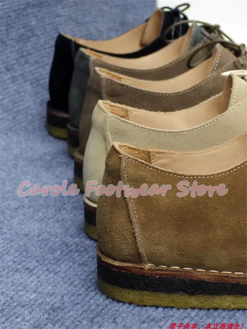 Retro Square Toe Chunky Heel Genuine Leather Male Shoes Large Size Lace-Up Outside Casual Shoes Men's Breathabale Sneakers
