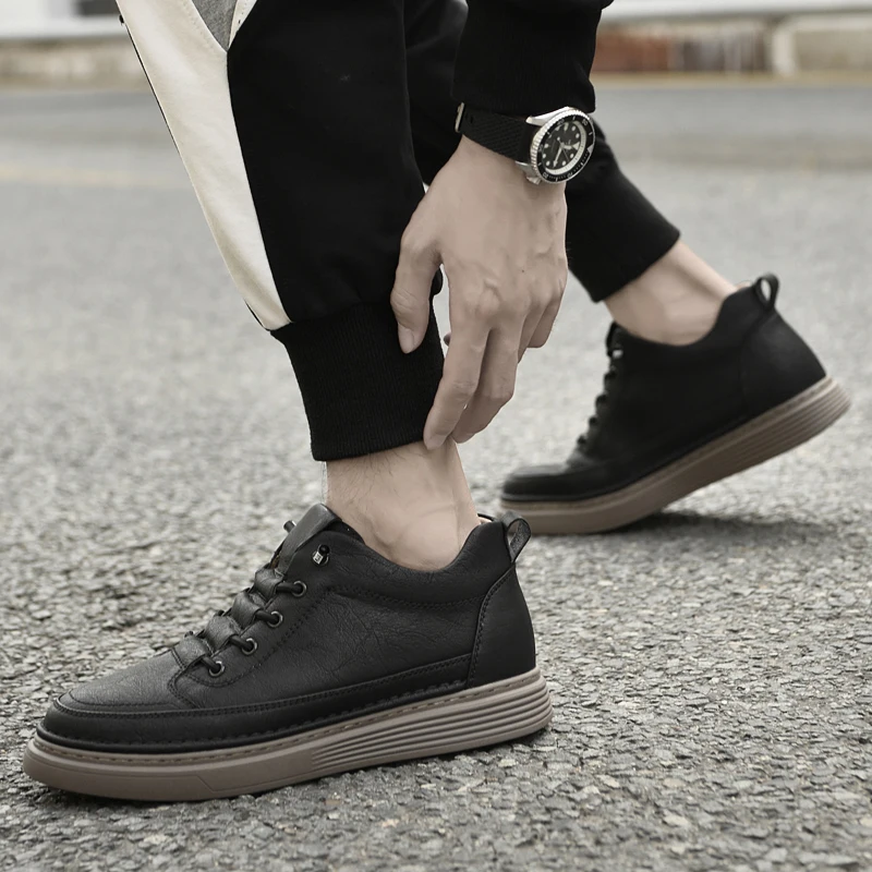 Men Internal Height Increasing Oxford Shoes Casual Leather Shoes Fashion Internal Height Increasing Shoes Outdoor Male Sneakers