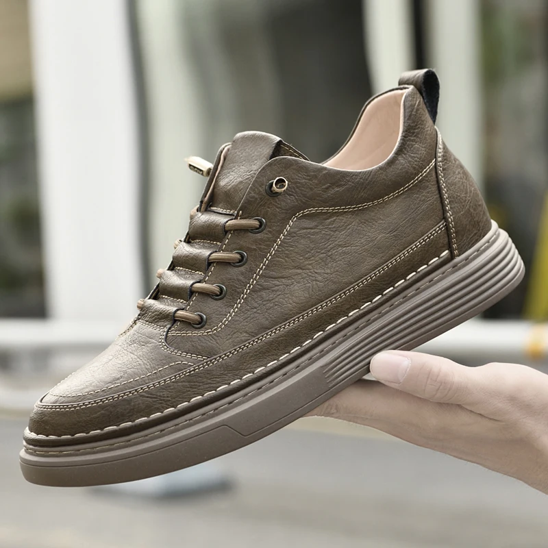 Men Internal Height Increasing Oxford Shoes Casual Leather Shoes Fashion Internal Height Increasing Shoes Outdoor Male Sneakers