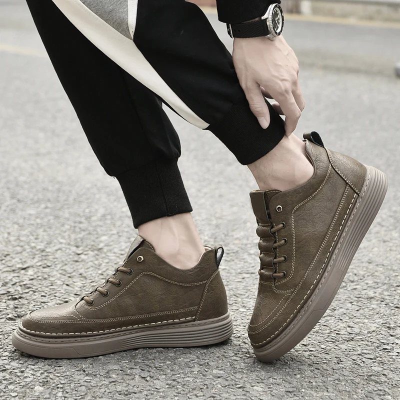 Men Internal Height Increasing Oxford Shoes Casual Leather Shoes Fashion Internal Height Increasing Shoes Outdoor Male Sneakers