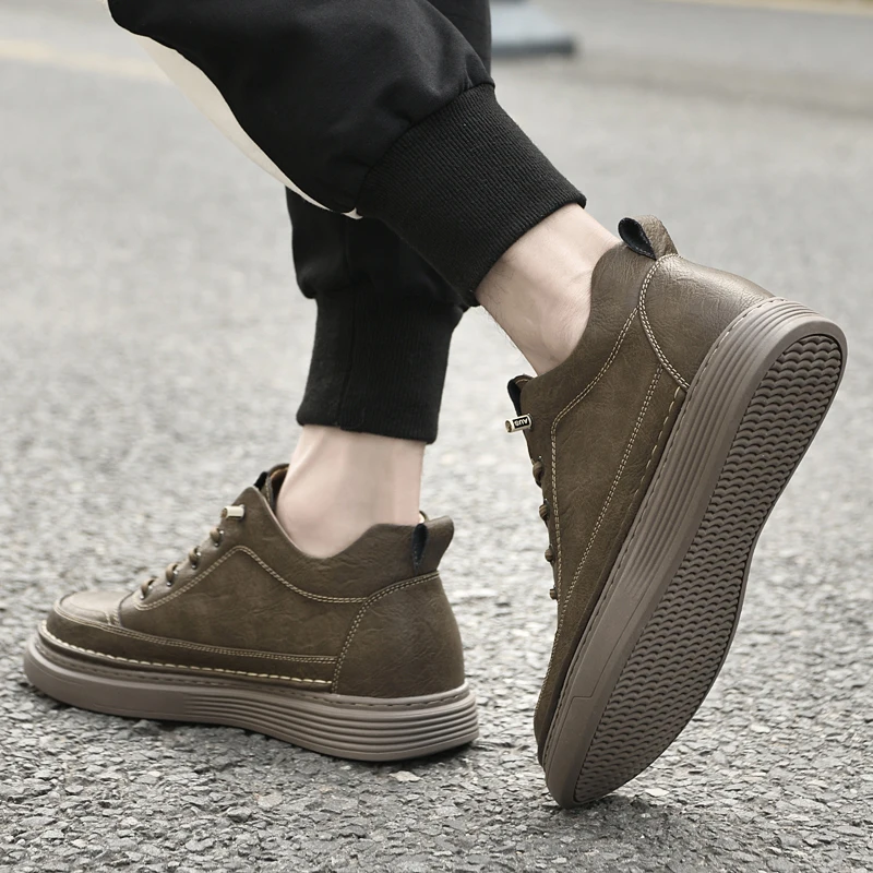 Men Internal Height Increasing Oxford Shoes Casual Leather Shoes Fashion Internal Height Increasing Shoes Outdoor Male Sneakers