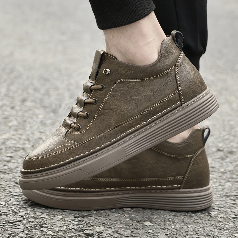 Men Internal Height Increasing Oxford Shoes Casual Leather Shoes Fashion Internal Height Increasing Shoes Outdoor Male Sneakers