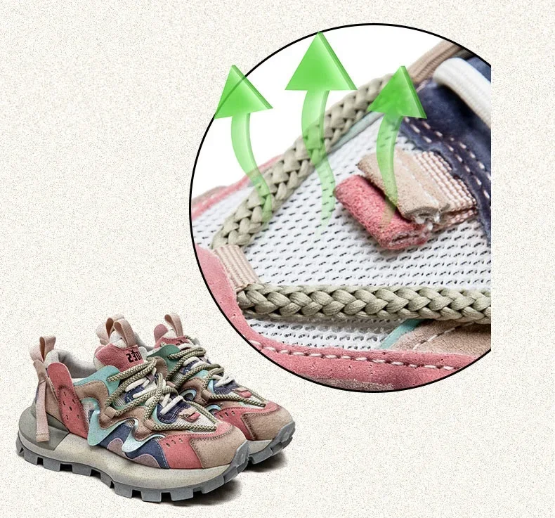 4.5CM New Fashion Mixed Colors Casual Sneakers Women Summer Air Mesh Genuine Leather Thick Sole Height Increasing Platform Shoes