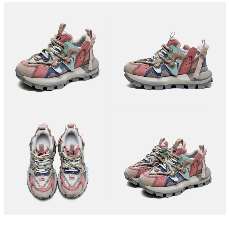 4.5CM New Fashion Mixed Colors Casual Sneakers Women Summer Air Mesh Genuine Leather Thick Sole Height Increasing Platform Shoes