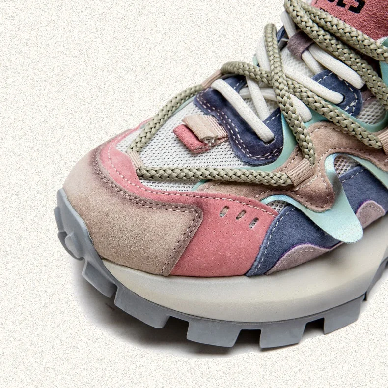 4.5CM New Fashion Mixed Colors Casual Sneakers Women Summer Air Mesh Genuine Leather Thick Sole Height Increasing Platform Shoes