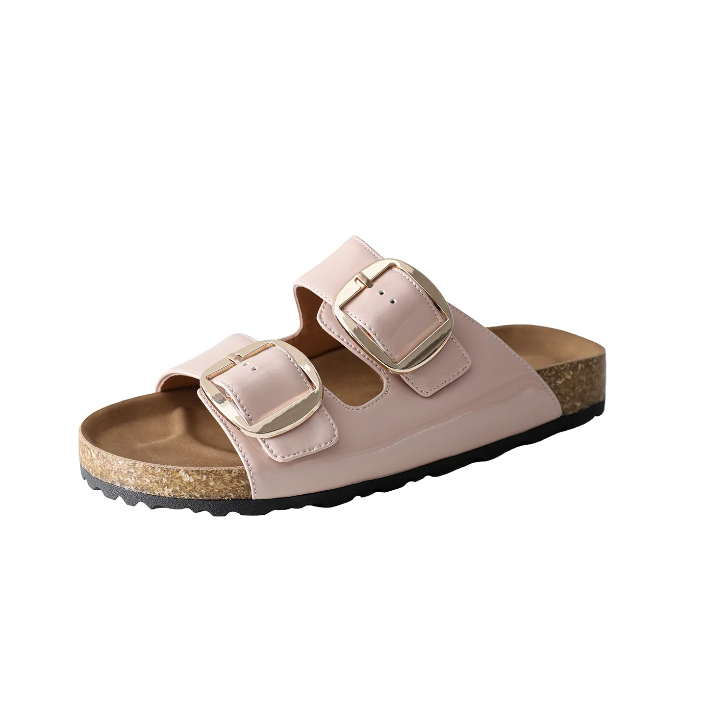 Genuine Leather Casual Sandals Women Orange Black Cow Solid Color Double Buckle Strap Thick Sole Slippers Ladies Shoes Handmade