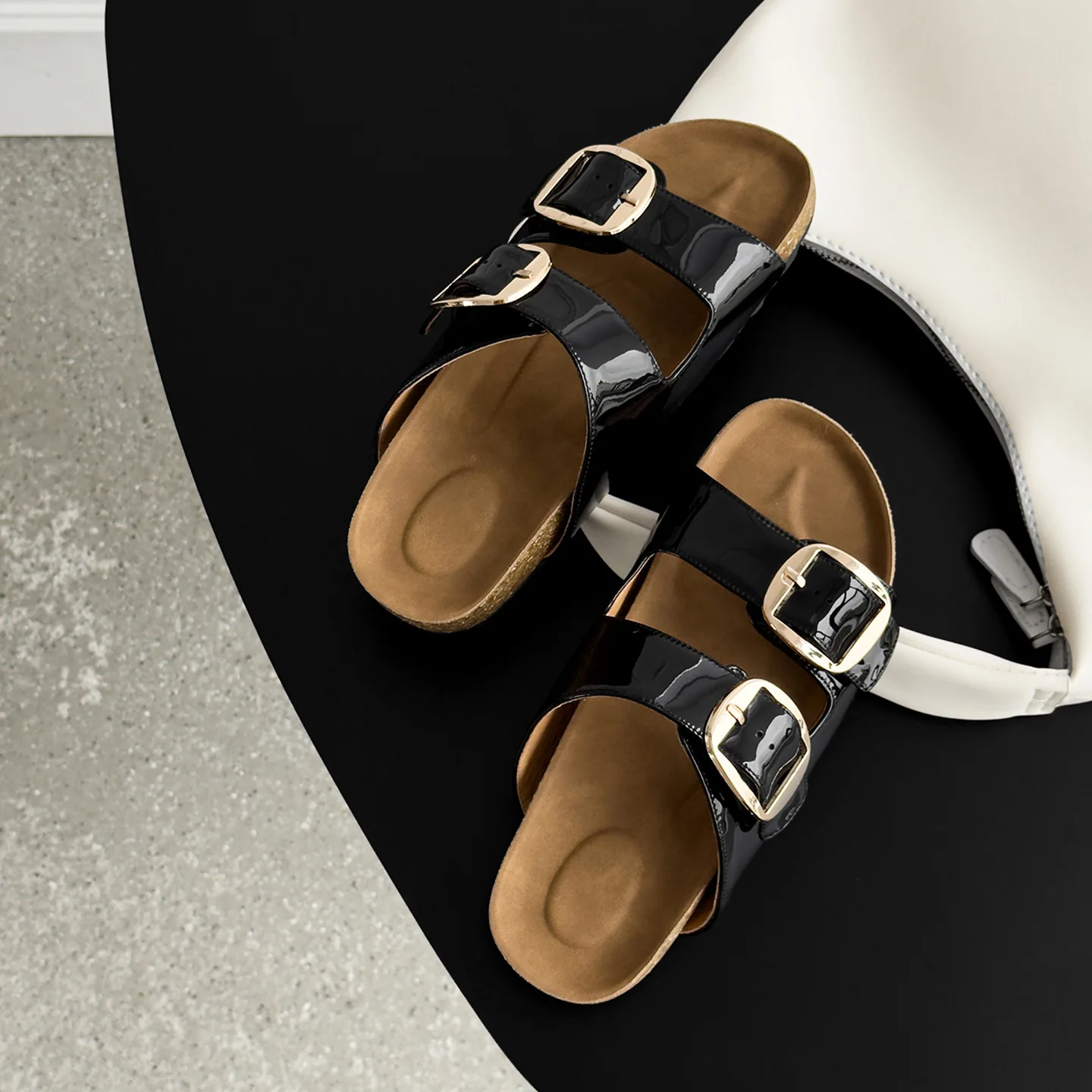 Genuine Leather Casual Sandals Women Orange Black Cow Solid Color Double Buckle Strap Thick Sole Slippers Ladies Shoes Handmade