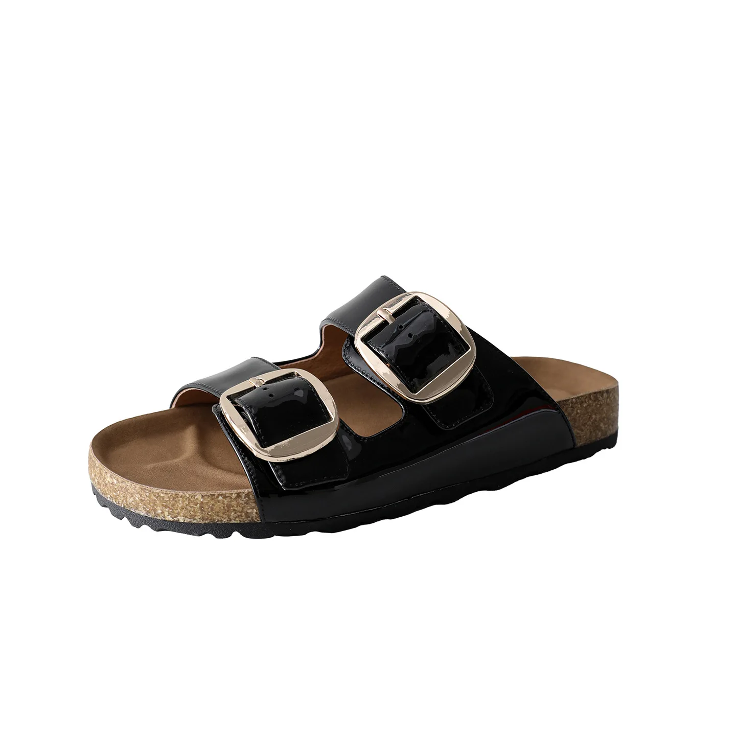Genuine Leather Casual Sandals Women Orange Black Cow Solid Color Double Buckle Strap Thick Sole Slippers Ladies Shoes Handmade