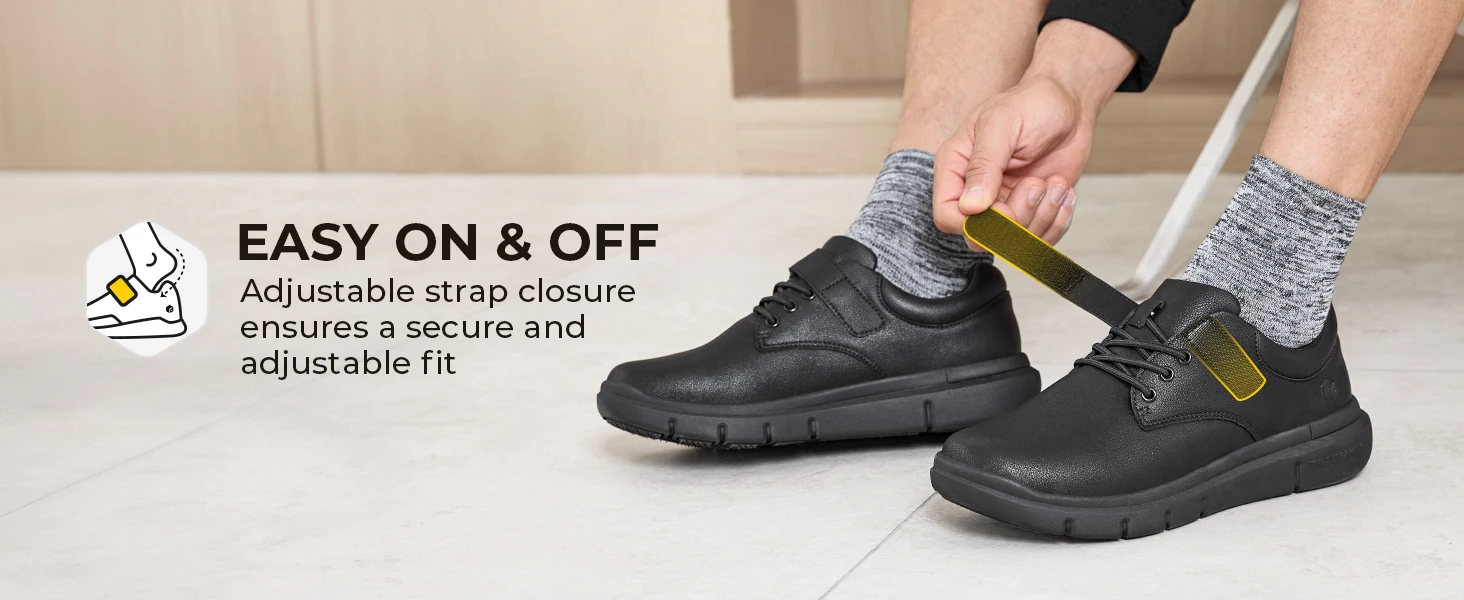 FitVille Men'S Diabetic Shoes Wide Width Leather Oxford Dress Walking Shoe Hook And Loop Orthopedic Sneakers For Swollen Foot