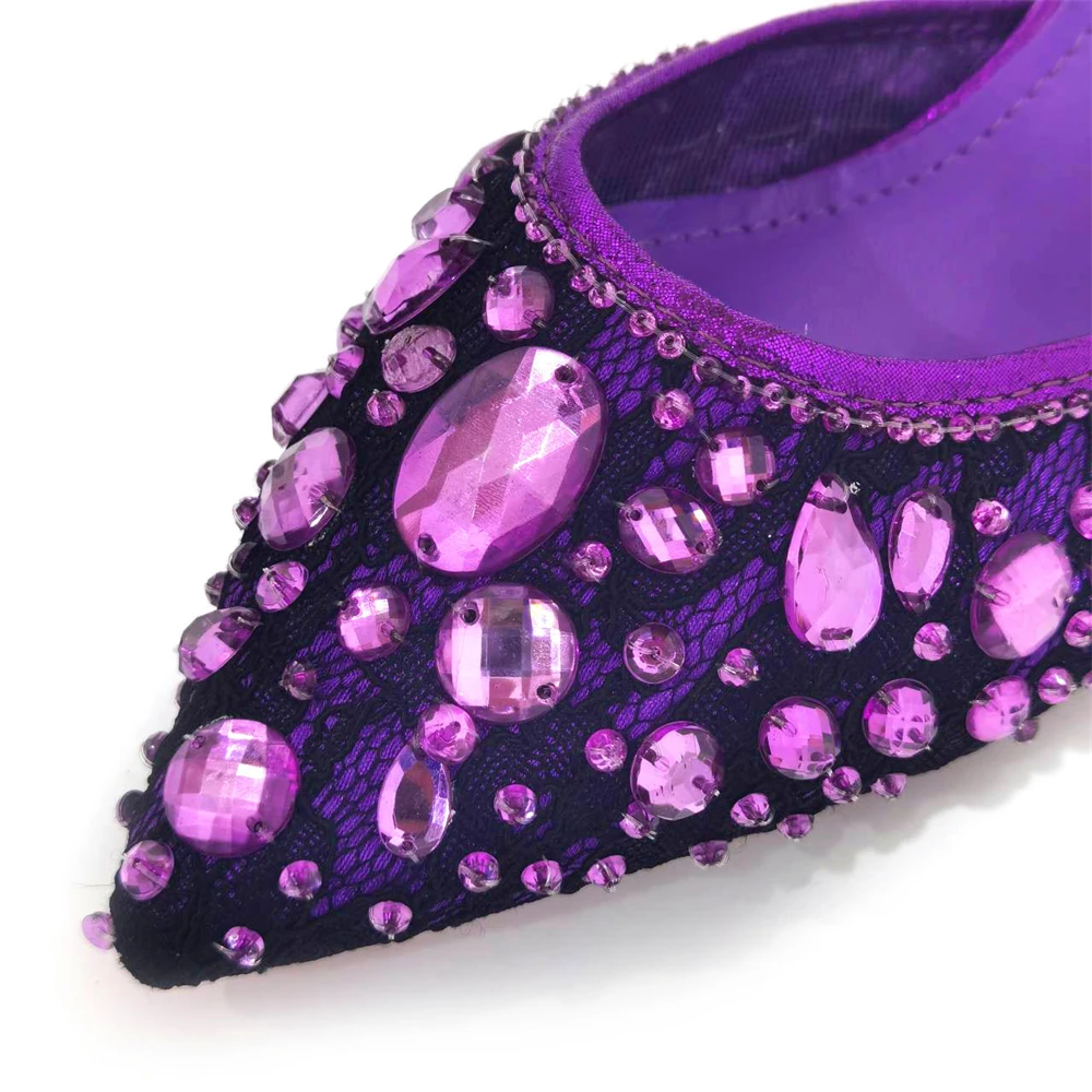 Women Purple Rhinestone Shoes Matching Bag Set Italian Design Chunky Heel Pumps Tassel Clutch Purse Nigeria Wedding Party Dress