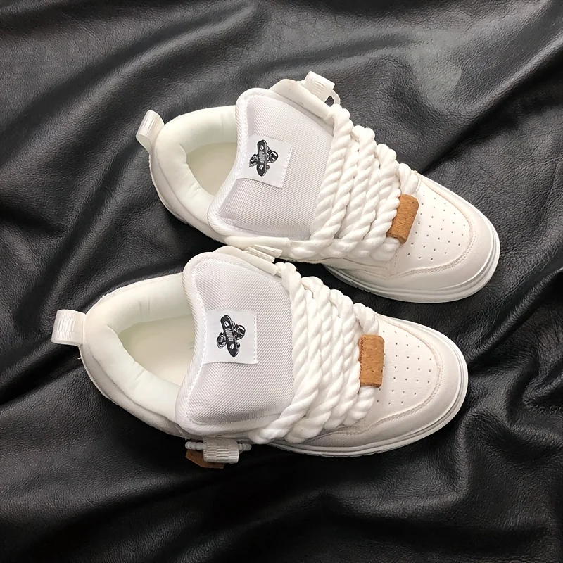 Retro Thick-Tongue White Sneakers Trendy White Thick-Soled Loafers Large Size Shoes Men's Casual Shoes Breathable Casual Sneakers Unisex Style