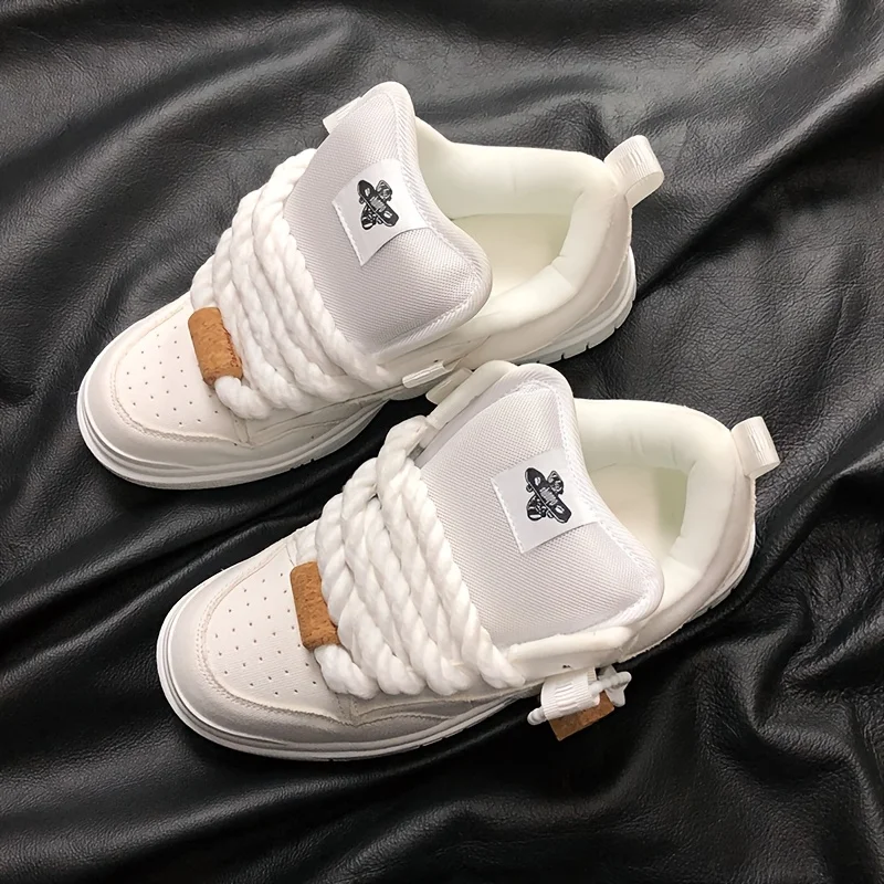 Retro Thick-Tongue White Sneakers Trendy White Thick-Soled Loafers Large Size Shoes Men's Casual Shoes Breathable Casual Sneakers Unisex Style