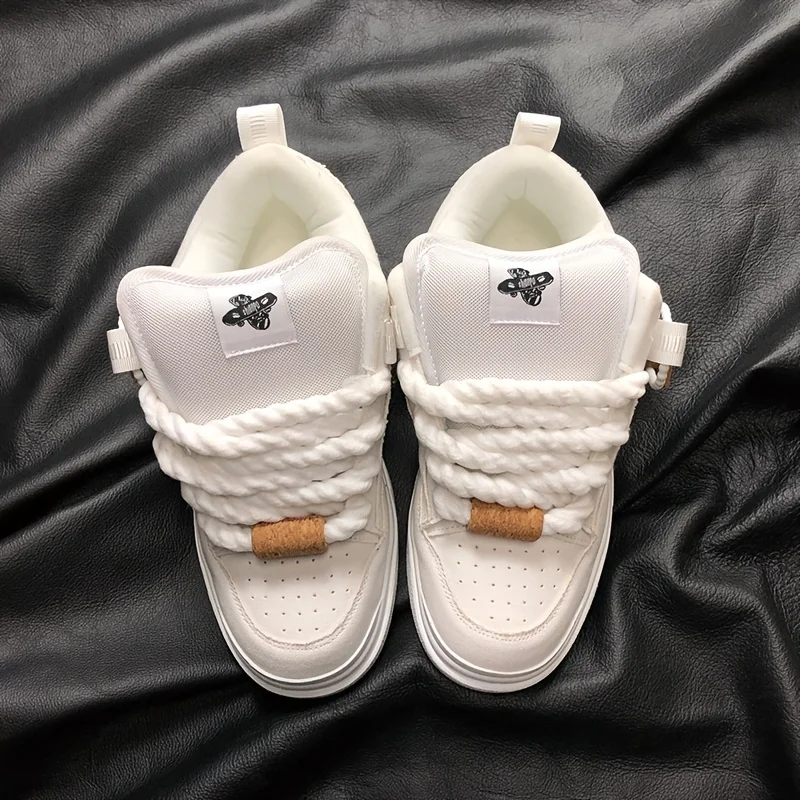 Retro Thick-Tongue White Sneakers Trendy White Thick-Soled Loafers Large Size Shoes Men's Casual Shoes Breathable Casual Sneakers Unisex Style