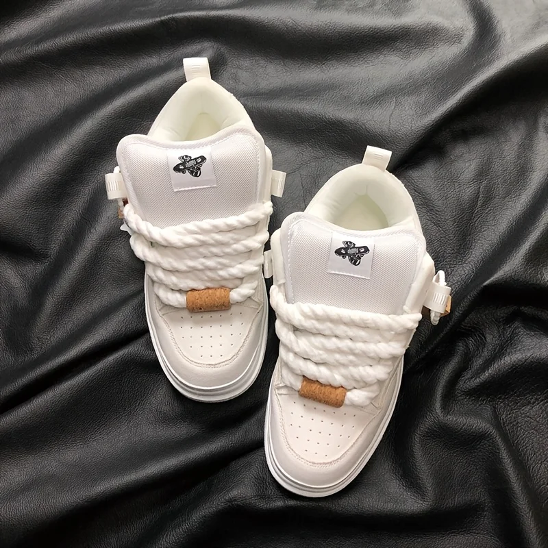 Retro Thick-Tongue White Sneakers Trendy White Thick-Soled Loafers Large Size Shoes Men's Casual Shoes Breathable Casual Sneakers Unisex Style