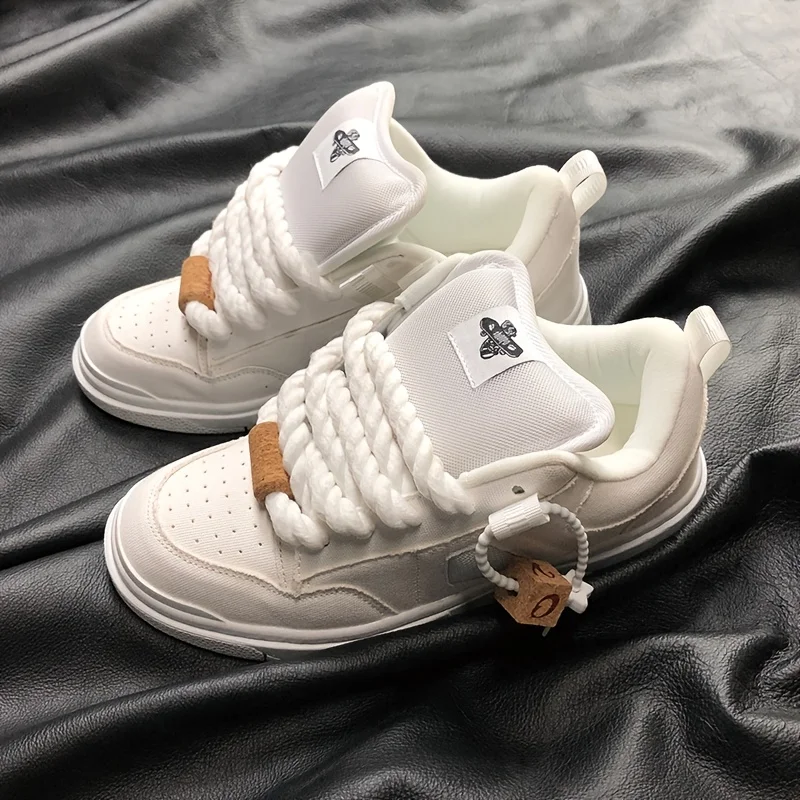 Retro Thick-Tongue White Sneakers Trendy White Thick-Soled Loafers Large Size Shoes Men's Casual Shoes Breathable Casual Sneakers Unisex Style