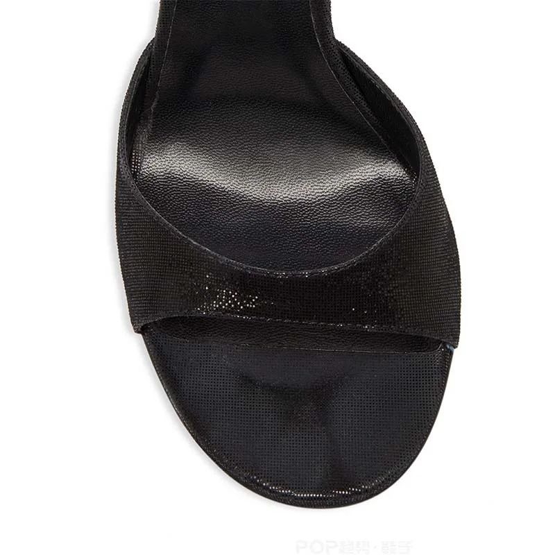 Summer New Women's Black Round Toe Sandals Ankle Gold Buckle Strap Thin Heel Elegant All Match Dress Party Sandals