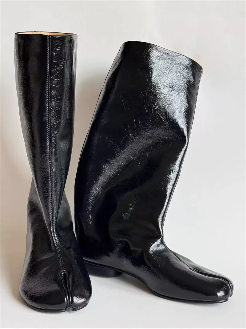 Hlieny Winter Street Style Fashion Split Toe Knee-High Boots Women Flat Heels Shoes Female Long Booties Zapatos De Mujer