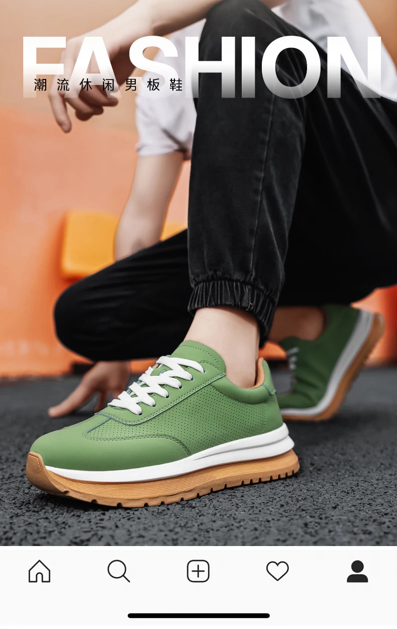 Spring Summer New Genuine Leather Leisure Style Breathable Mens Casual Shoes Round Toe Lace Up Platform Cowhide Sneakers
