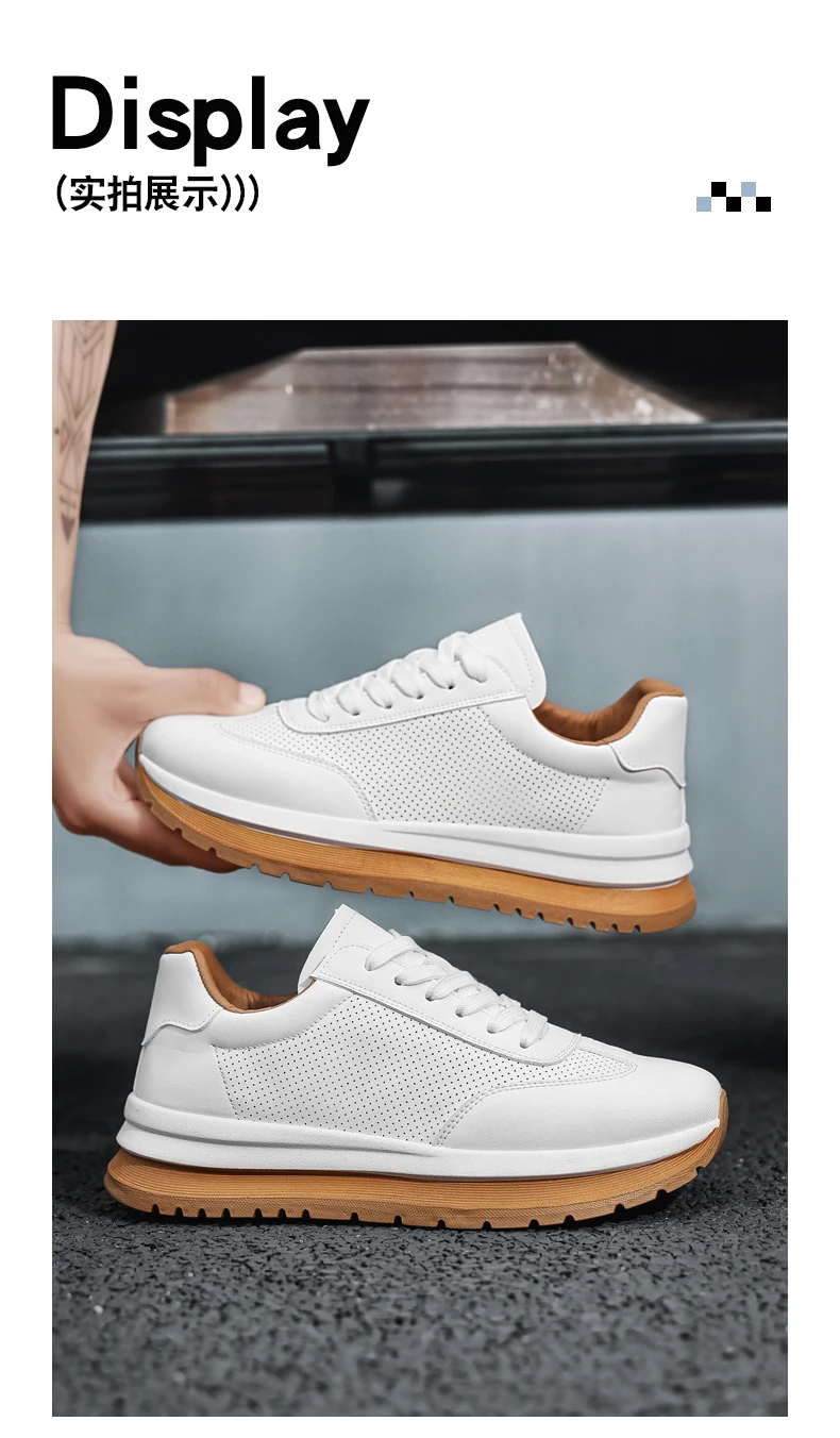 Spring Summer New Genuine Leather Leisure Style Breathable Mens Casual Shoes Round Toe Lace Up Platform Cowhide Sneakers