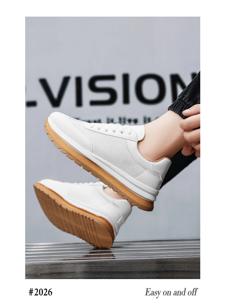 Spring Summer New Genuine Leather Leisure Style Breathable Mens Casual Shoes Round Toe Lace Up Platform Cowhide Sneakers