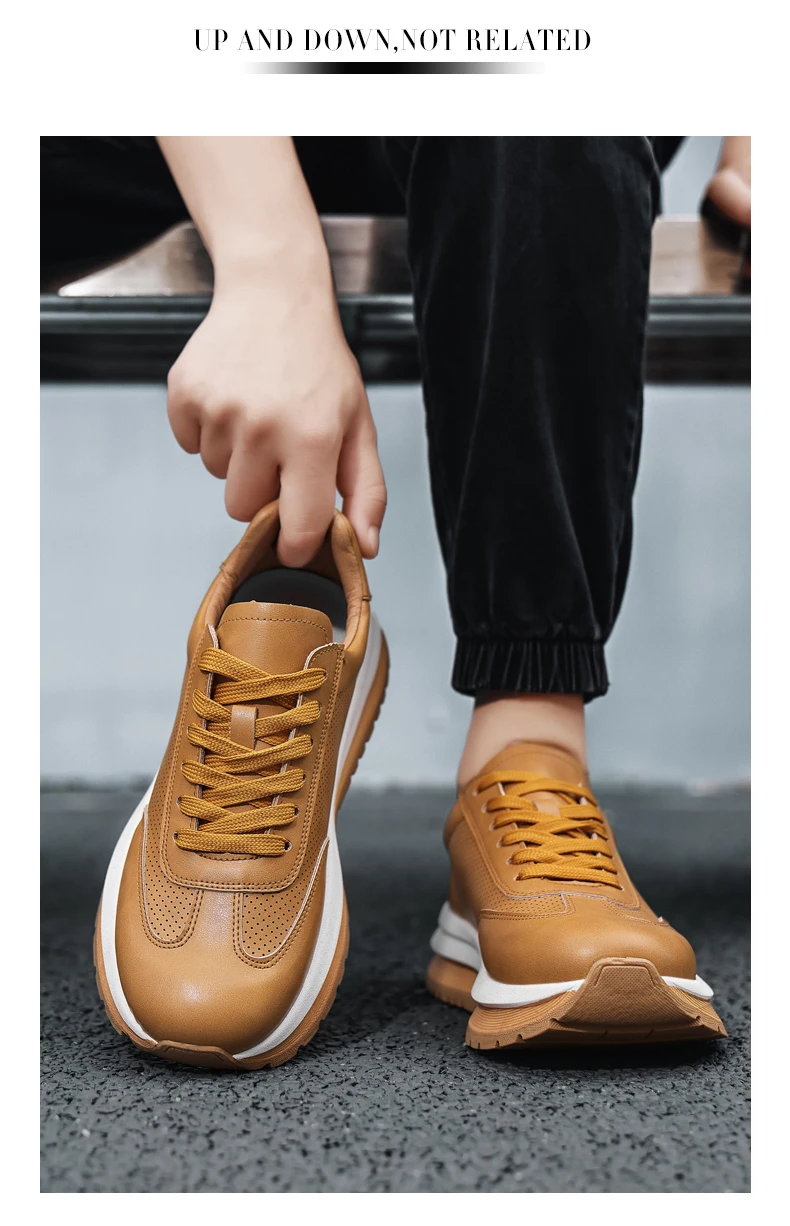 Spring Summer New Genuine Leather Leisure Style Breathable Mens Casual Shoes Round Toe Lace Up Platform Cowhide Sneakers