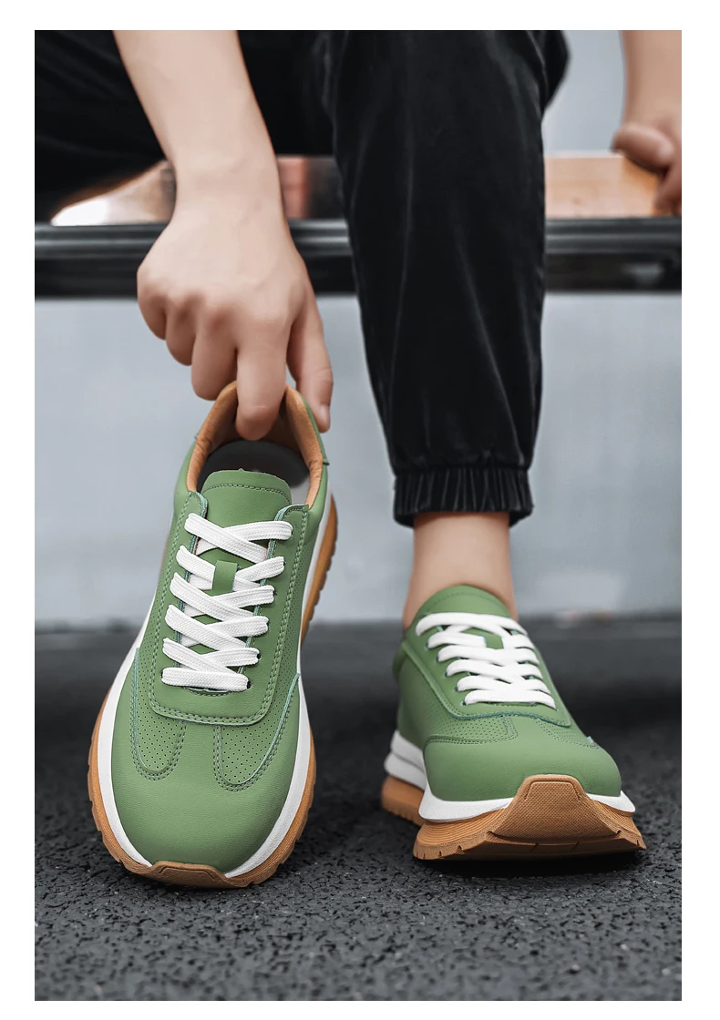 Spring Summer New Genuine Leather Leisure Style Breathable Mens Casual Shoes Round Toe Lace Up Platform Cowhide Sneakers