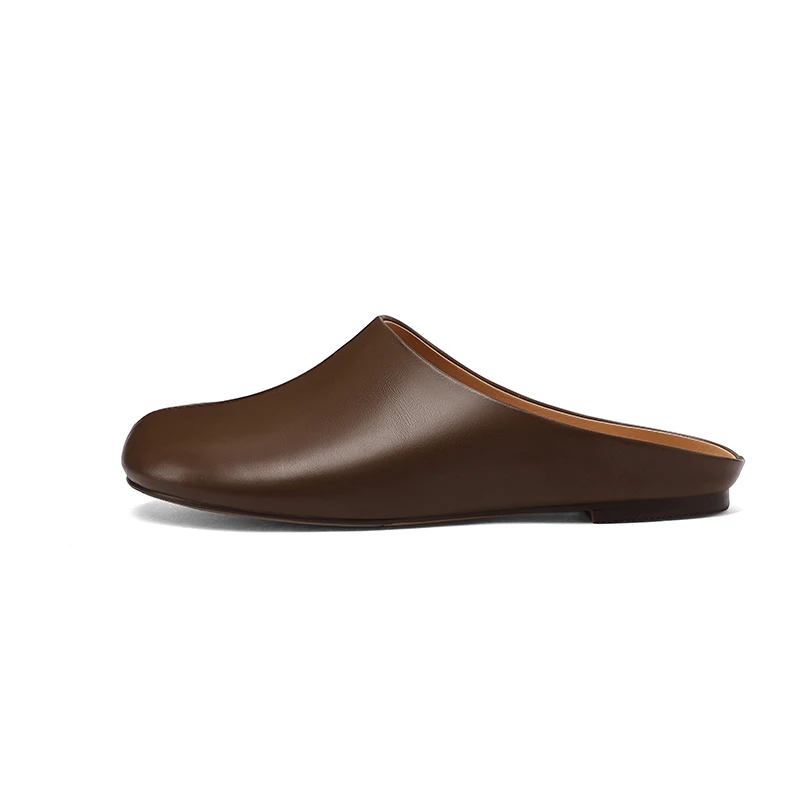 SmallHut New Trend Summer Split Leather Women Mules Fashion Lady Black Brown Low Heels Round Closed Toe Party Shoes Plus Size 43