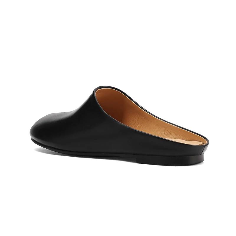 SmallHut New Trend Summer Split Leather Women Mules Fashion Lady Black Brown Low Heels Round Closed Toe Party Shoes Plus Size 43