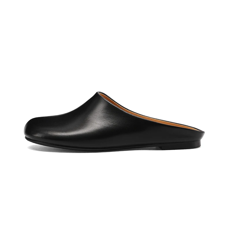 SmallHut New Trend Summer Split Leather Women Mules Fashion Lady Black Brown Low Heels Round Closed Toe Party Shoes Plus Size 43