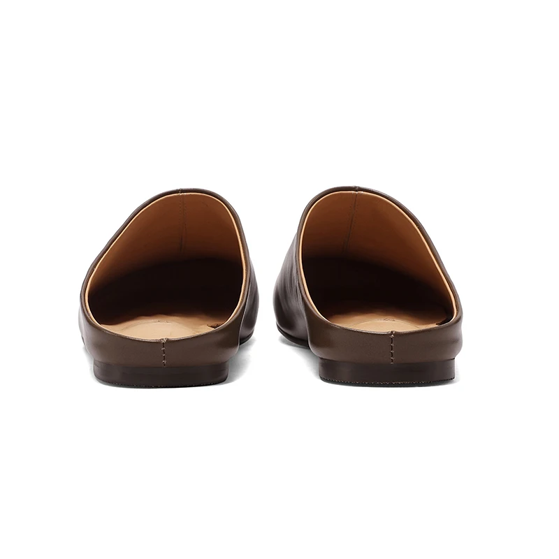 SmallHut New Trend Summer Split Leather Women Mules Fashion Lady Black Brown Low Heels Round Closed Toe Party Shoes Plus Size 43