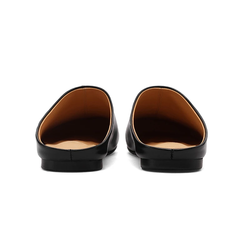 SmallHut New Trend Summer Split Leather Women Mules Fashion Lady Black Brown Low Heels Round Closed Toe Party Shoes Plus Size 43