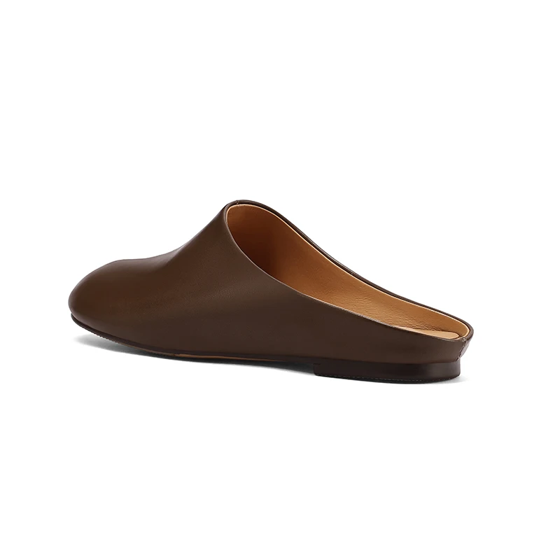 SmallHut New Trend Summer Split Leather Women Mules Fashion Lady Black Brown Low Heels Round Closed Toe Party Shoes Plus Size 43